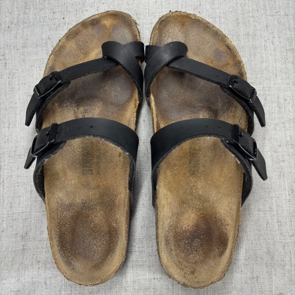 Birkenstock Mayari Sandals Black Birko-Flor Toe Loop Slip On Casual Kids EU 35